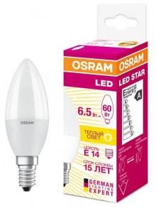 Лампа светодиодная свеча Osram LED SCL B 6.5W/827 FR 220V E14