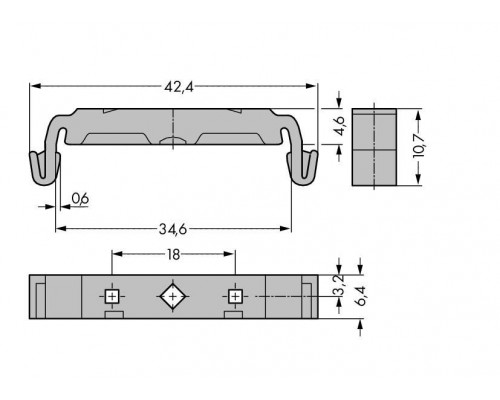 Suport terminal 221-2411 WAGO pentru șină Din numai cu 221-250* (209-120)