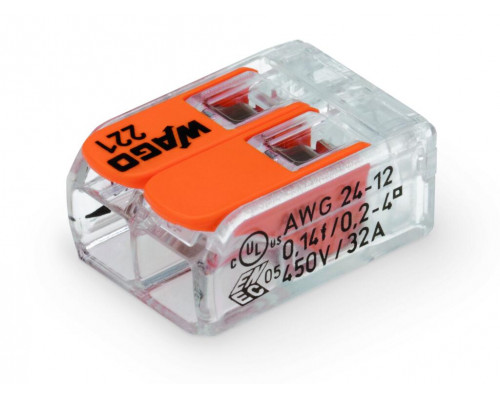 Terminal cu 2 fire WAGO 221-412 cu pârghii de împingere