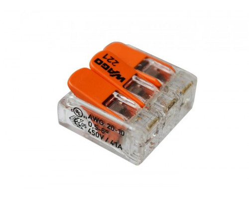 Клемма на 3 провода WAGO 221-613 с нажимными рычагами