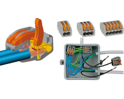 Terminal cu 2 fire WAGO 222-413 cu pârghii de împingere