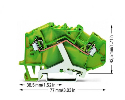 2-проводные проходные клеммы; 2,5 мм² Wago 780-607 для DIN-рейки 35 x 15 и 35 x 7,5; CAGE CLAMP®; 2,50 mm²; зеленые-желто