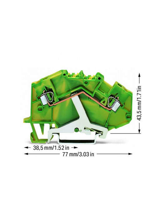 2-проводные проходные клеммы; 2,5 мм² Wago 780-607 для DIN-рейки 35 x 15 и 35 x 7,5; CAGE CLAMP®; 2,50 mm²; зеленые-желто