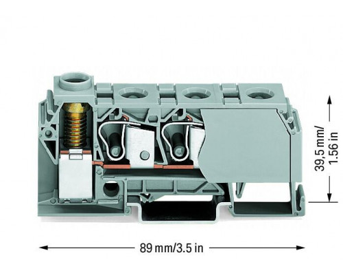 Распределительная клемма 3  x 0.2-10мм2 + винтовой зажим 1 х 6- 35 мм2 125A серая WAGO 284-621