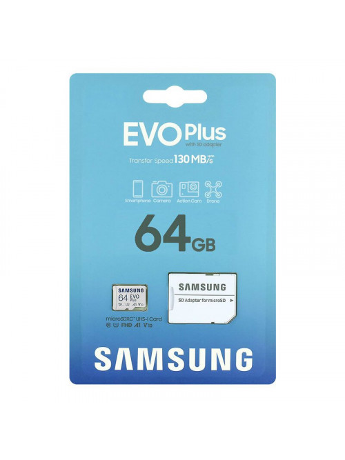 Карта памяти Samsung EVO PLUS microSDXC 64GB UHS-I U1 A1 V10 class 10 memory card + adapter for SD