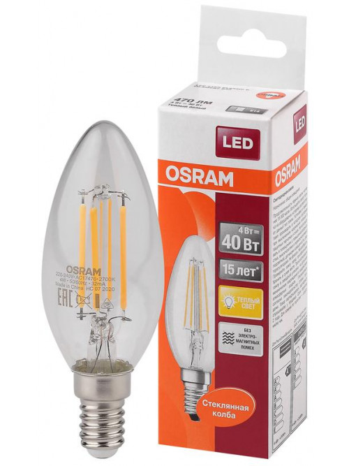 Лампа светодиодная филаментная OSRAM LED STAR CLASSIC B 40 4W/827 E14