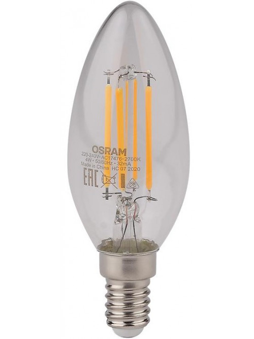 Лампа светодиодная филаментная OSRAM LED STAR CLASSIC B 40 4W/827 E14