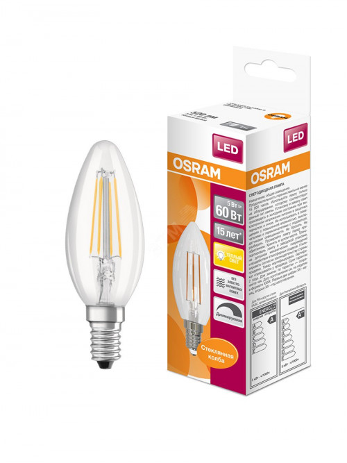 Светодиодная лампа OSRAM B60 DIM FILAMENT 5W 520Lm 2700K E14