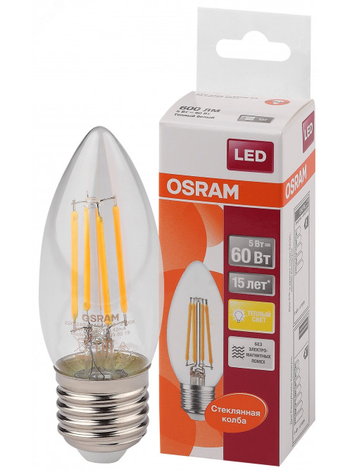 Лампа светодиодная LED OSRAM 5Вт E27 CLB60 2700 Filament