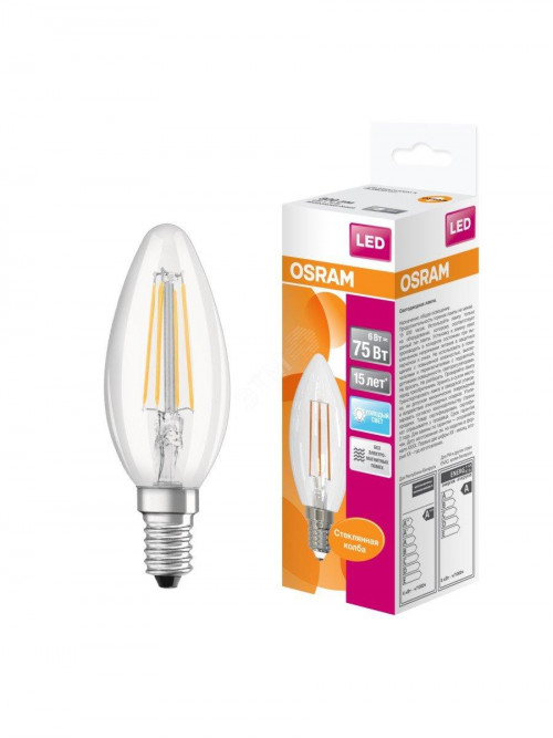 Лампочка Osram LS CL B75 6W/840 230V FIL E14