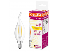 Лампа светодиодная Osram 4W 230V 470lm 2700K E14 филаментная свеча на ветру