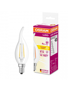 Лампа светодиодная Osram 4W 230V 470lm 2700K E14 филаментная свеча на ветру