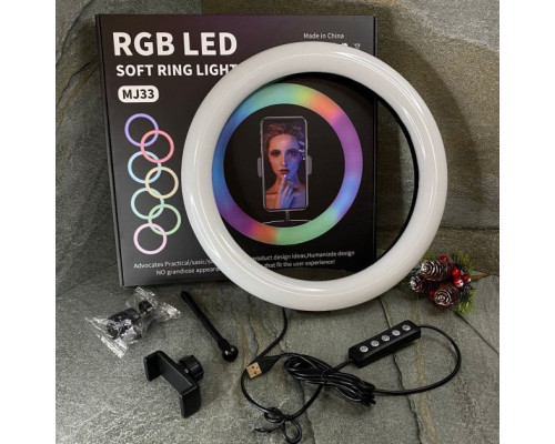 Кольцевая светодиодная лампа RGB LED RING MJ33 33 см с креплением для телефона