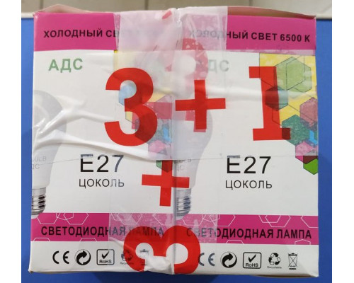 Светодиодная лампа АДС 11Вт 6500K Е27 4 штуки