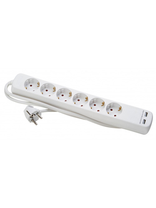 Удлинитель 6+2xUSB с зарядкой