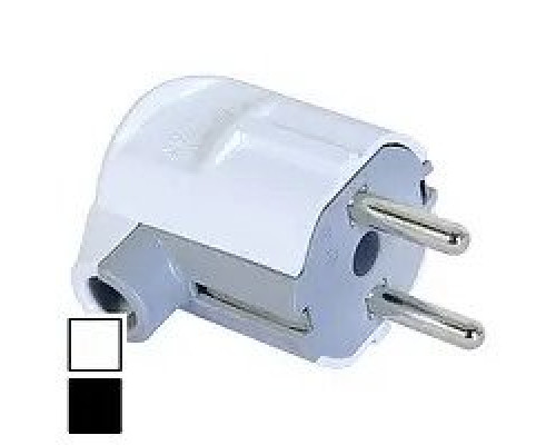 Вилка бытовая угловая 2К с заземлением 16A белая