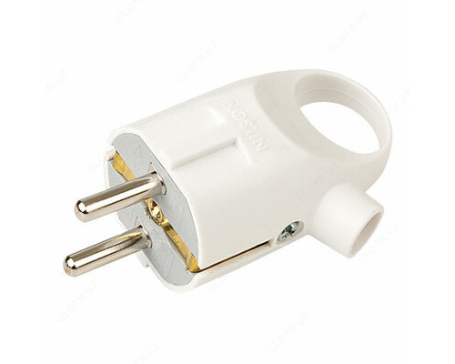 Вилка электрическая с заземлением и кольцом угловая "NILSON"  белая 40.13