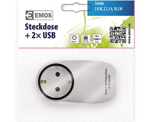Priză de încărcare Emos cu 2 porturi USB 2100mA P0072