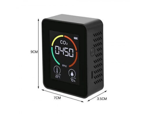 Detector de calitate a aerului Detector de aer care monitorizează CO2, temperatura și umiditatea, Negru H8