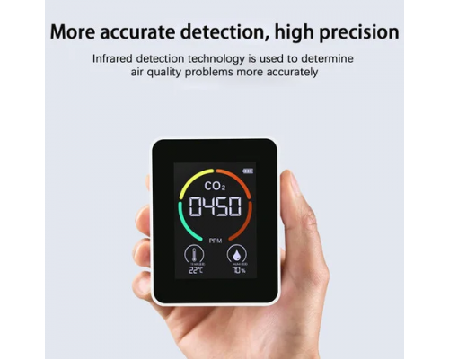 Detector de calitate a aerului Detector de aer care monitorizează CO2, temperatura și umiditatea, Negru H8