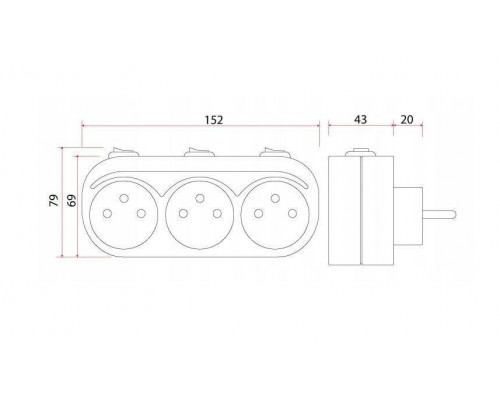 Разветвитель Тройник с индивидуальными выключателями 16А ES-3(GS)