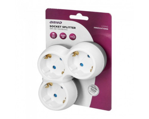 Разветвитель тройник 3х2К+З, бело-серый or-ae-13239(gs)