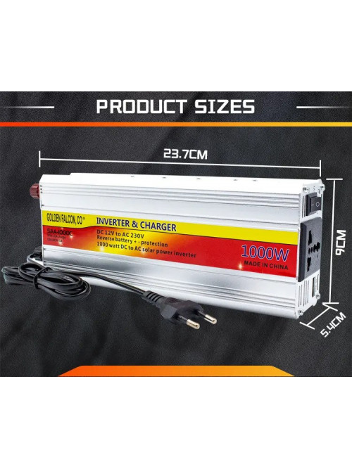 Инвертор 1000w 2 в 1 со встроенным зарядным устройством SAA-1000C