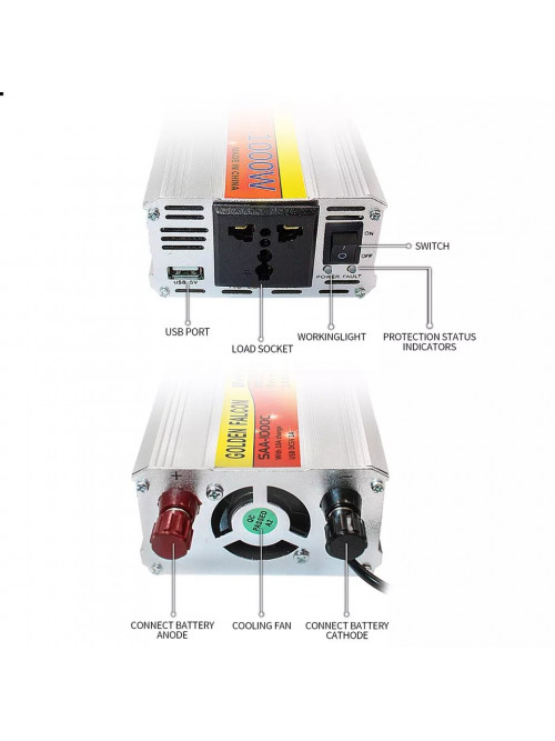 Инвертор 1000w 2 в 1 со встроенным зарядным устройством SAA-1000C