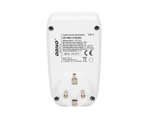 Розетка со счетчиком тока/энергии (ваттметр) ORNO WAT-419(GS)