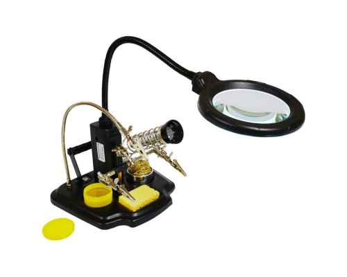 Держатель для пайки с третьей рукой, лупа, подсветка 87-0129