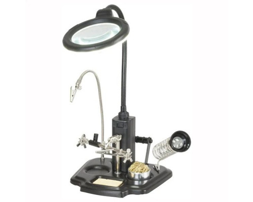 Держатель для пайки с третьей рукой, лупа, подсветка 87-0129
