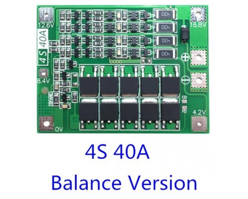 BMS контроллер 4x 18650 с балансиром, 4S 40А плата заряда защиты