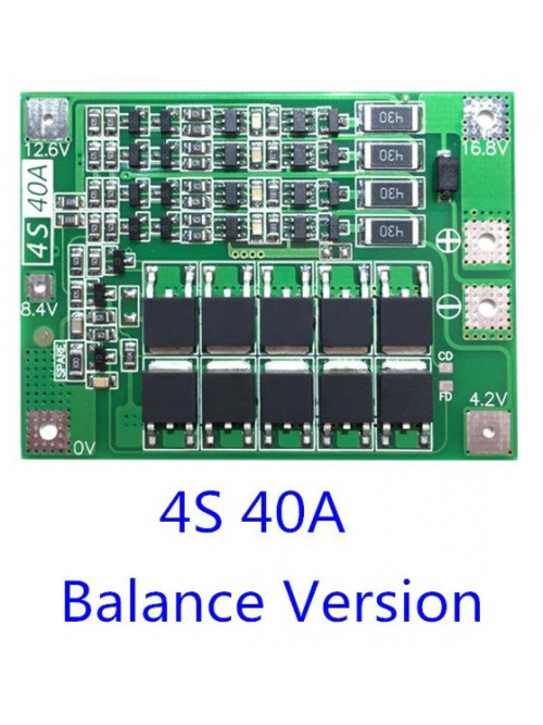 BMS контроллер 4x 18650 с балансиром, 4S 40А плата заряда защиты