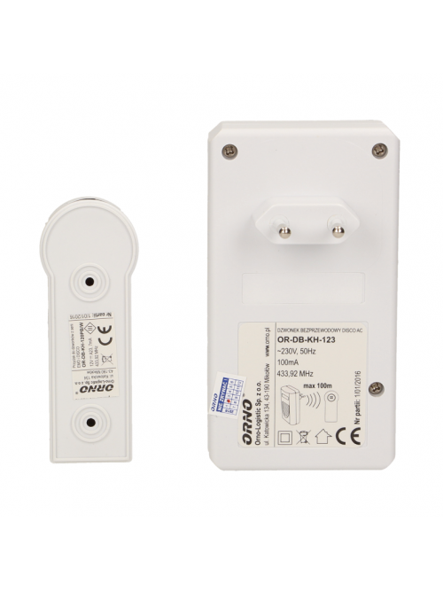 Звонок беспроводной DISCO AC 80m 230V+ baterii OR-DB-KH-123