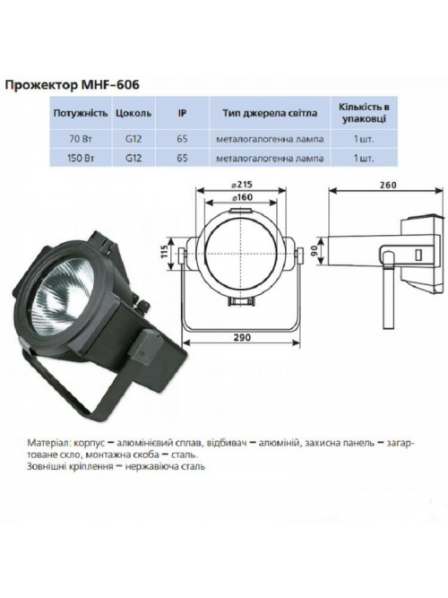 Прожектор 150W G12 (DELUX) MHF-606