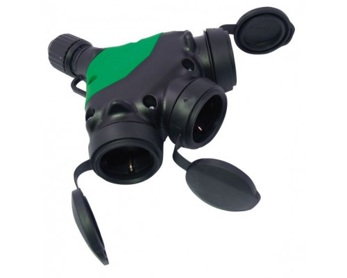 Разъем HI-PRO 3 розетки немецкий стандарт IP44 с резиновыми крышками, черный цвет