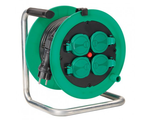 Кабельный барабан 15м 3G1,5 S31, 4 розетки немецкий стандарт IP44, с термовыключателем