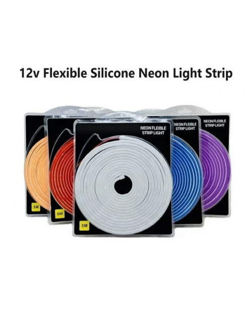 Неоновая фиолетовая светодиодная лента 5 метров Neon Flexible Strip Light 12В с блоком питания