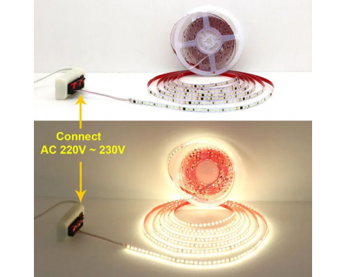 Яркая светодиодная лента 220В, 12 Вт/м, 2835, 10м, 1200 LED, 6500К Новинка!!!