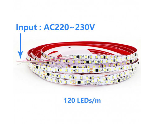 Яркая светодиодная лента 220В, 12 Вт/м, 2835, 10м, 1200 LED, 6500К Новинка!!!