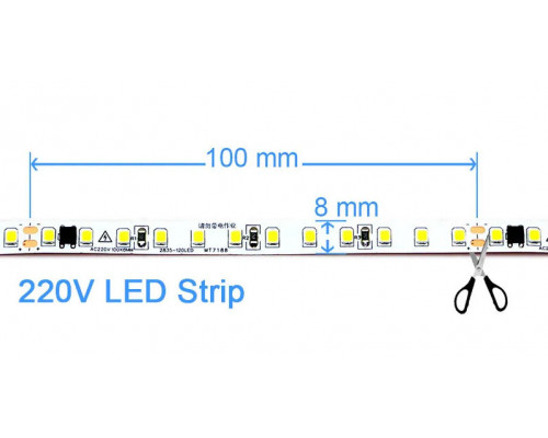 Яркая светодиодная лента 220В, 12 Вт/м, 2835, 10м, 1200 LED, 6500К Новинка!!!