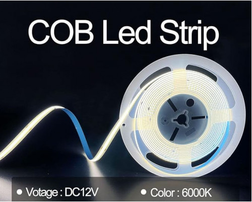 Светодиодная лента COB, белая, 6000K, DC12V, 5 м, 320 светодиодов/м