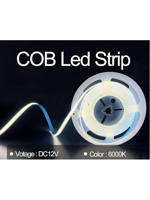 Светодиодная лента COB, белая, 6000K, DC12V, 5 м, 320 светодиодов/м