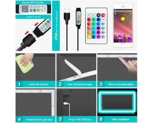 Светодиодная лента RGB 5050 с пультом, 5 м, 5 Вольт, USB, Bluetooth IP65