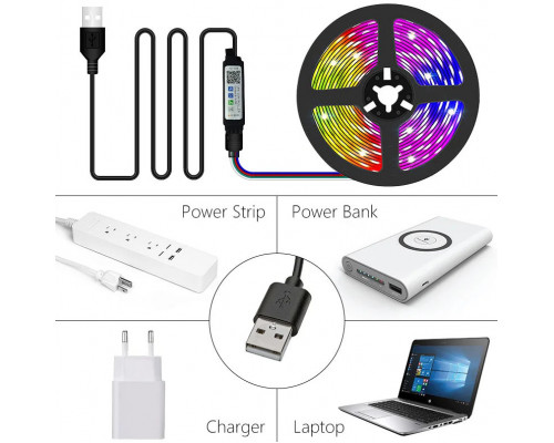 Светодиодная лента RGB 5050 с пультом, 5 м, 5 Вольт, USB, Bluetooth IP65