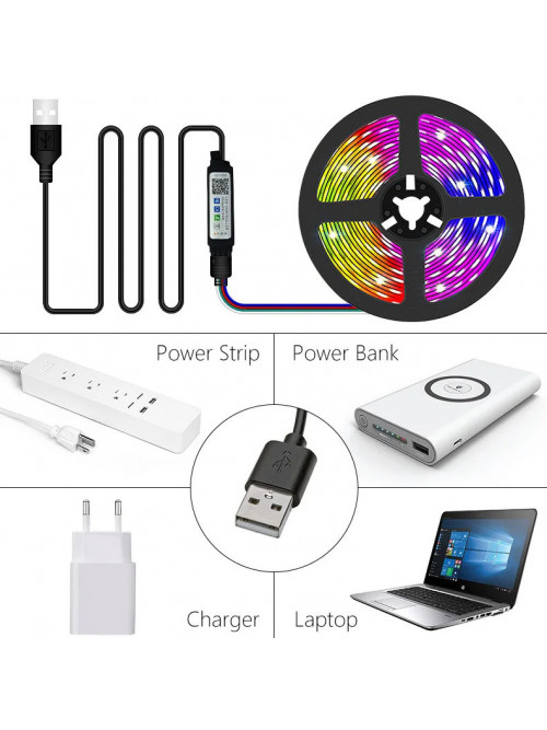 Светодиодная лента RGB 5050 с пультом, 5 м, 5 Вольт, USB, Bluetooth IP65