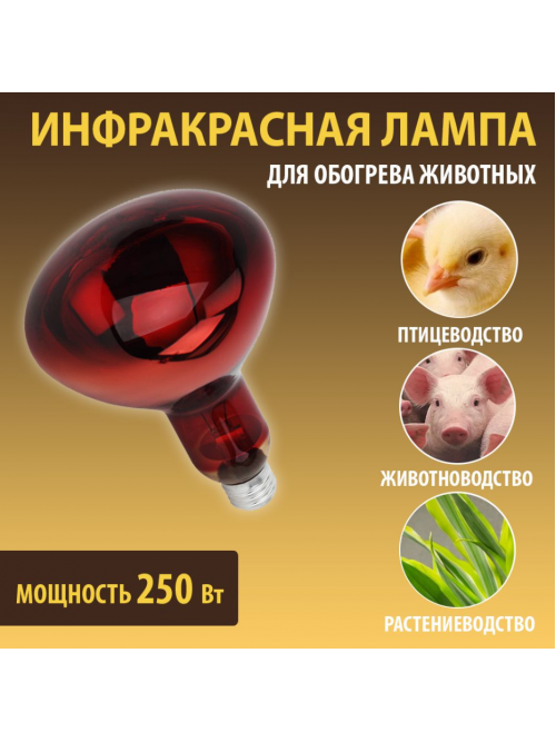 Инфракрасная лампа для обогрева птиц и животных 250Вт ИКЗК 220-250 R125 E27