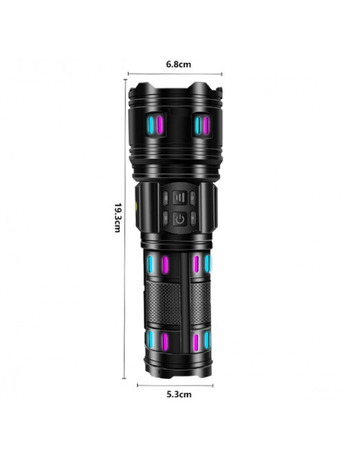 Фонарь NIGHT VISION FLUORESCENCE AK177-1 WHITE LASER LED PM60-TG, 4х18650, power bank, индикация заряда, ЗУ Type-C, zoom, 5 фильтров 