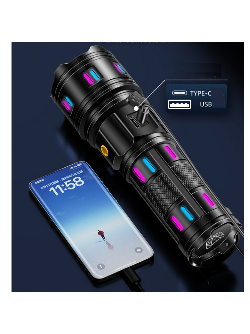 Фонарь NIGHT VISION FLUORESCENCE AK177-1 WHITE LASER LED PM60-TG, 4х18650, power bank, индикация заряда, ЗУ Type-C, zoom, 5 фильтров 