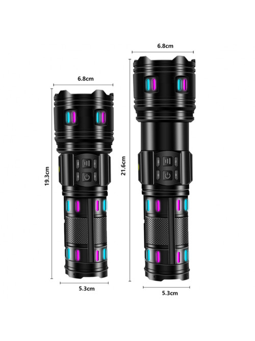 Фонарь NIGHT VISION FLUORESCENCE AK177-1 WHITE LASER LED PM60-TG, 4х18650, power bank, индикация заряда, ЗУ Type-C, zoom, 5 фильтров 
